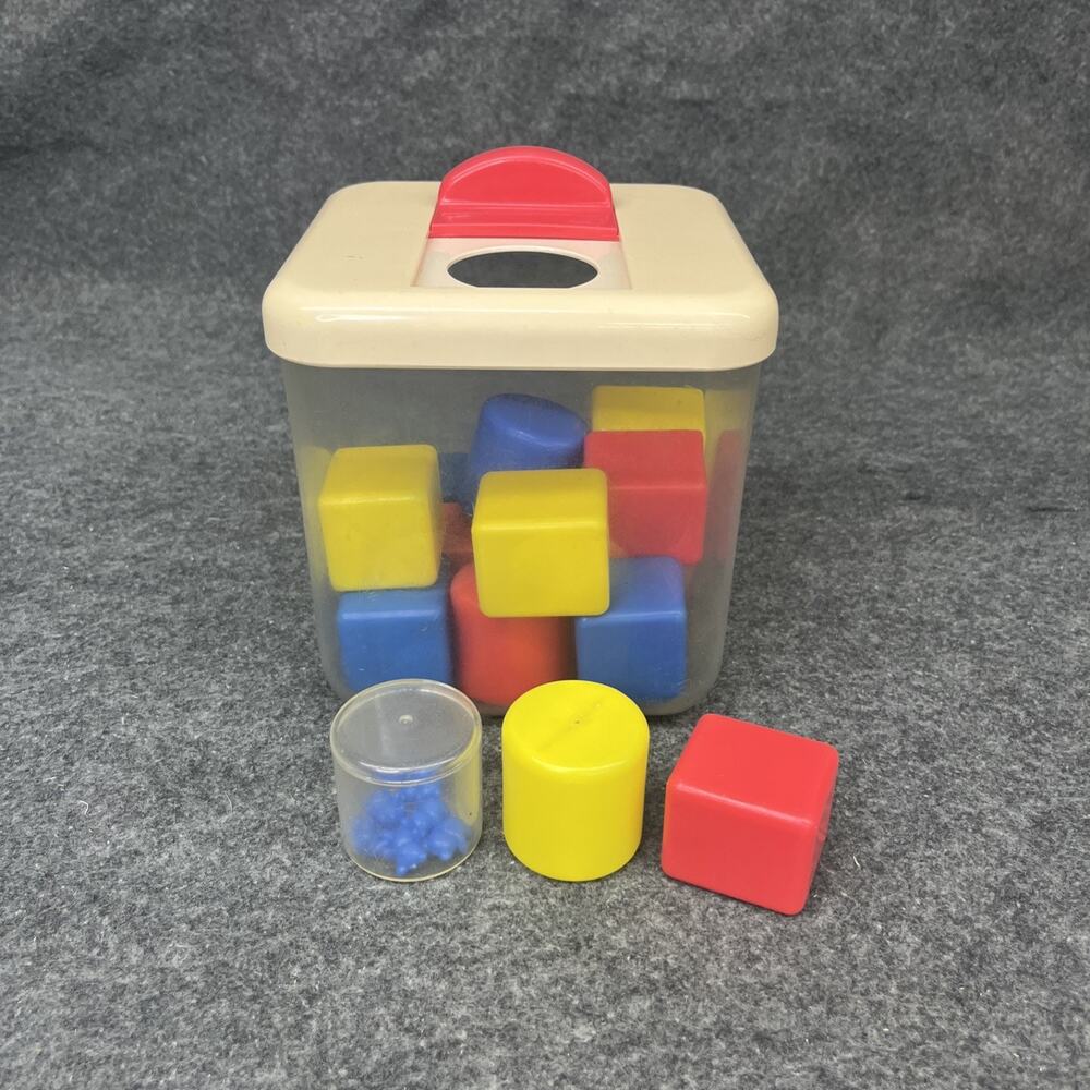 Vintage 1994 Play-Tech Shape Sorter Bucket Sensory Rattle Blocks Toy 15 Pcs READ